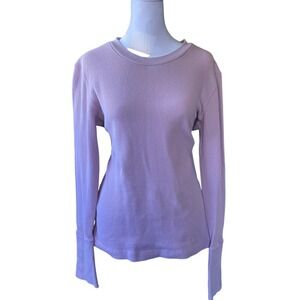 Sundance Waffle Knit Ribbed Button Thermal Purple Top Large Boho Gorpcore Femme